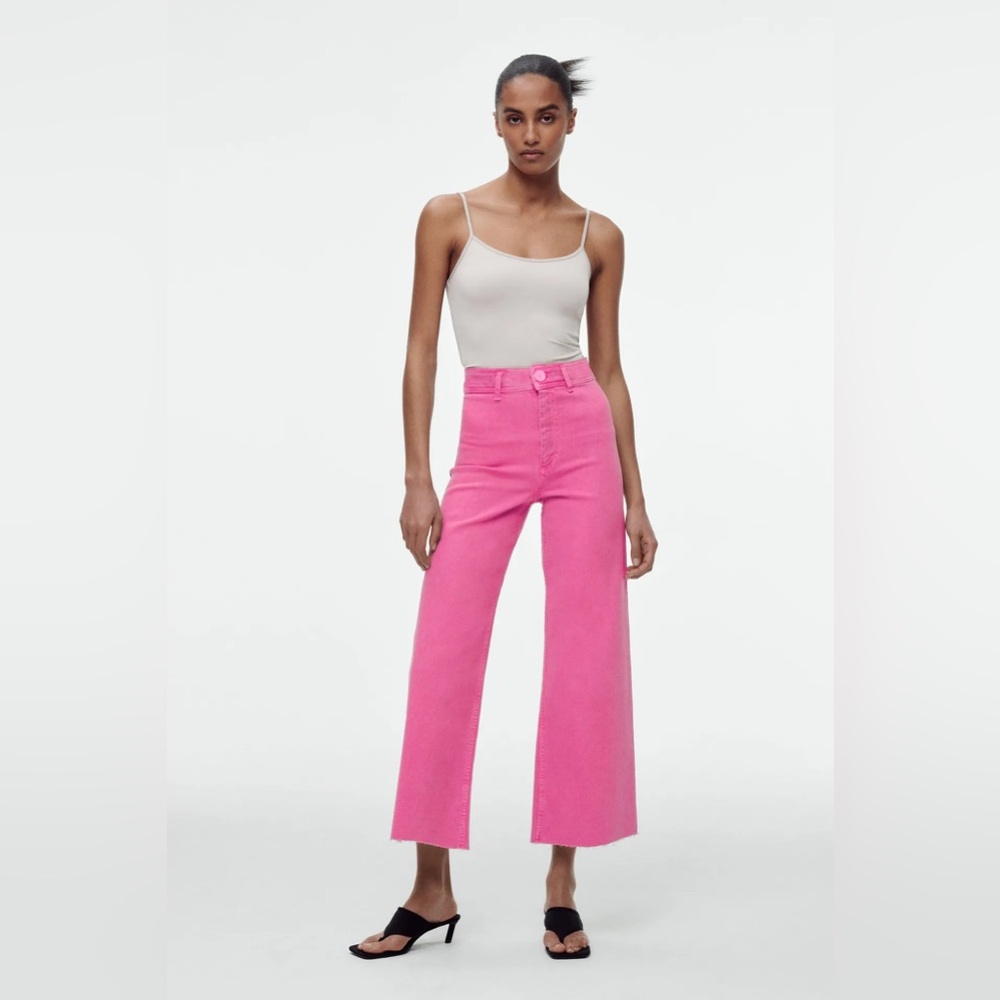 Zara The Marine Straight High Rise Wide Left Jeans